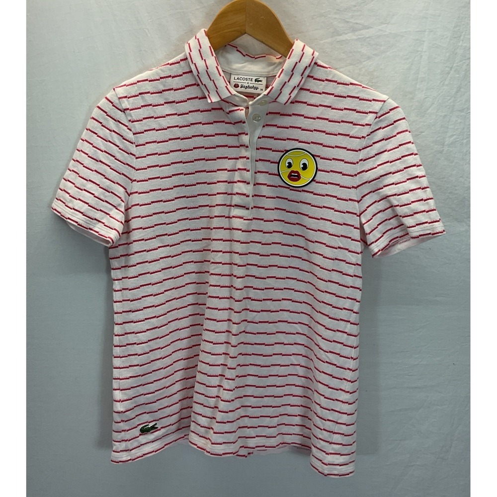Lacoste X Yazbukey Men's Polo Stripe Short Sleeve Shirt Size 38 S Tennis Red
